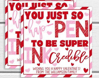 Valentine's Pen Thank You Tag, Editable Pen Appreciation Tag, Teacher Nurse Volunteer Staff Office Healthcare Frontline Thank You, PTO PTA