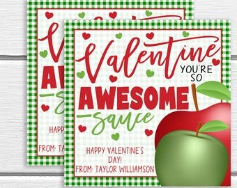 Valentine Applesauce Gift Tags, Editable Applesauce Pouch Label, You're Awesome Sauce, Daycare Classroom School Squeeze Pouch Preschool Tags