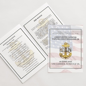 US Navy Chief Retirement Program, Pinning Ceremony, E7 Retirement Ceremony Booklet, Editable Printable Template Download, Military Pamphlet