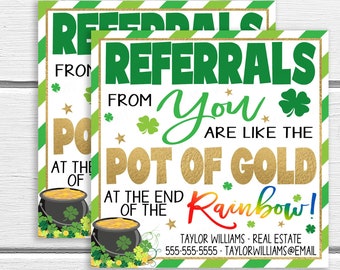St Patrick's Day Pop-By Tag, Lucky To Have You And Your Referrals, Thank You Tag, Real Estate Marketing, Realtor Pop-By, St. Pattys Day