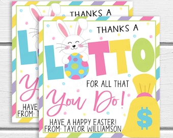 Easter Lottery Gift Tags, Spring Scratch Off, Thanks A Lotto For All That You Do, Lottery Appreciation, School Staff Teacher Nurse Company