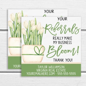 Spring Pop-by Tags, Empfehlungs-Make My Business Bloom, Blume Real Estate Marketing Kunden-Wertschätzung Empfehlungs-Marketing Editierbare Geschenkanhänger