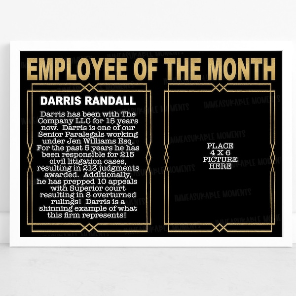 Editable Employee Of The Month, Employee Appreciation, Office Printable, Customizable, Staff Employee Office Recognition