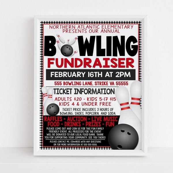 EDITABLE Bowling Fundraiser Flyer, Church School Business Fundraiser, PTO PTA, Bowling Night Fundraiser, Diy Instant Download