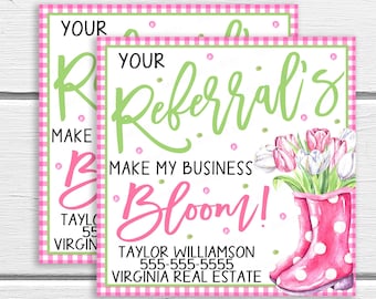 Spring Referral Marketing Tags, Pop-by Tags, Your Referral's Make My Business Bloom, Real Estate Marketing Client Appreciation, Editable