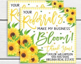 Spring Pop-by Tags, Your Referral's Make My Business Bloom, Real Estate Marketing Client Appreciation Referral Marketing Editable Gift Tag
