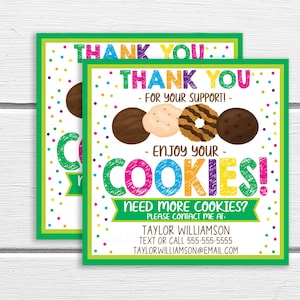Scout Cookie Thank You Tags, Bewerkbaar Meisje Cookie Troop Booth Note, Booth Sales, Cookie Marketing Tags, Digitale Download Afdrukbare Tags