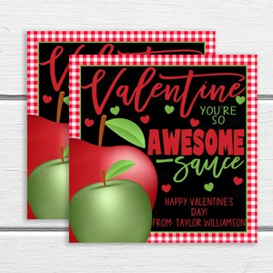 Valentine Applesauce Gift Tags, Editable Applesauce Pouch Label, You&#39;re Awesome Sauce, Daycare Classroom School Squeeze Pouch Preschool Tags
