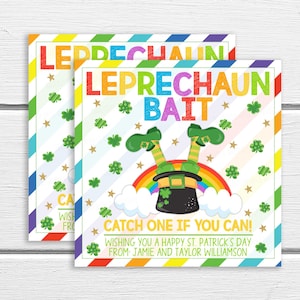 St Patrick's Day Leprechaun Bait Gift Tags, Catch One If You Can, St Patty Day Game School Classroom Teacher Student Label Night Before Game