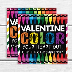 Valentine Coloring Painting Gift Tags, Editable Color Your Heart Out Gift Tag, Crayon Marker Painting Gift Tag, Classroom Teacher School