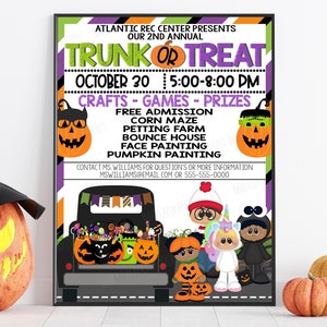 EDITABLE Trunk or Treat Flyer Invitation, Kids Halloween Event, Community Event Flyer, School Flyer, Instant Download Printable