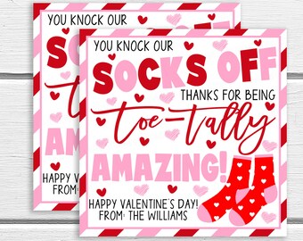 Valentine&#39;s Day Sock Gift Tags, Editable Fuzzy Socks, Mani Pedi Gift Tag, Appreciation Teacher Staff Employee Volunteer, Toe-tally Amazing