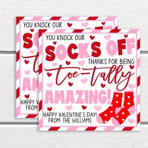 Valentinstag Socken Geschenkanhänger, Editierbare Fuzzy Socken, Mani Pedi Geschenkanhänger, Wertschätzung Lehrer Mitarbeiter Mitarbeiter Helfer, Toe-tally Amazing