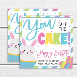 Etiqueta de presente de bolo de Páscoa, você pega o bolo, escola PTO PTA Professor Funcionários Funcionário Enfermeira Voluntária Agradecimento Obrigado, Etiqueta de Cupcake de Padaria