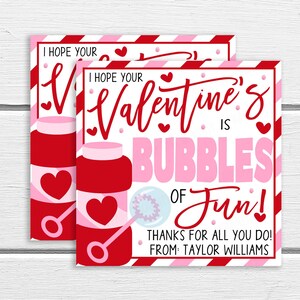 Valentine Bubble Gift Tags, Editable Hope Your Valentine&#39;s Is Bubbles Of Fun, Classroom Student School Teacher Staff Valentine Gift Label
