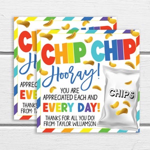 Etiquetas de regalo de papas fritas, Chip Chip Hooray, Etiqueta de apreciación de papas fritas, Personal de maestros voluntario Empleado de enfermería Empleado voluntario PTA
