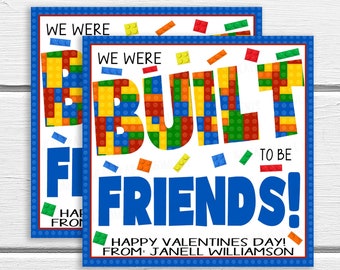 Valentine Building Block Gift Tags, Editable Boy Girl Toy Gift Tag, DIY Valentine Built To Be Friends Gift Tag, Boy Girl Valentine Tag