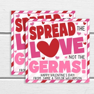 Cartellino regalo disinfettante per le mani di San Valentino, modificabile Spread Love Not Germs, Hand Soap Classroom School Teacher Volunteer Staff Healthcare Nurse PTA