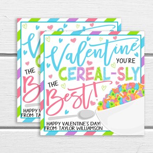 Valentine Cereal Gift Tags, Editable Cereal Tag, Valentine You&#39;re Cereal-sly The Best Gift Tag, Teacher Classroom School Boy Girl DIY Tag