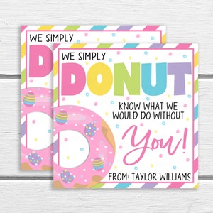 Etiqueta de regalo de donut de Pascua, donut sabe lo que haríamos sin usted, agradecimiento al personal docente empleado enfermera voluntaria empleado PTA PTO etiqueta