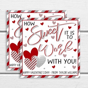 Valentine&#39;s Coworker Gift Tags, Editable Company Staff Appreciation Labels, Valentine Candy Cookie Donut Pastry Treat Staff Office Favor Tag