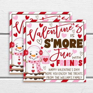 Etiqueta de presente S'more dos namorados, etiqueta de presente S'more editável com amigos, presente S'more infantil, etiqueta de marshmallow, férias S'more