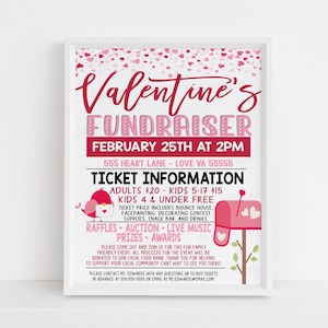 Folleto de recaudación de fondos del Día de San Valentín, Recaudación de fondos de negocios editable de Valentine Church School, PTO PTA, Folleto editable de bricolaje