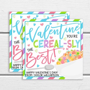 Valentine Cereal Gift Tags, Editable Cereal Tag, Valentine You&#39;re Cereal-sly The Best Gift Tag, Teacher Classroom School Boy Girl DIY Tag
