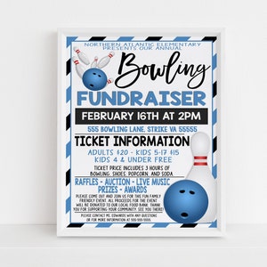 EDITABLE Bowling Fundraiser Flyer, Church School Business Fundraiser, PTO PTA, Bowling Night Fundraiser, Diy Instant Download