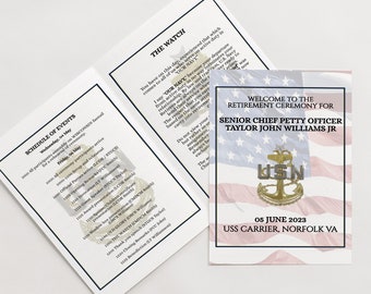 US Navy Senior Chief Retirement Program, E8 Retirement Ceremony Booklet, Editable Printable Template Download, Military Retirement Pamphlet