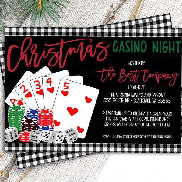 Christmas Casino Party Invitation, Editable Cocktail Games Party, Work Party, Poker Party, Adult Party