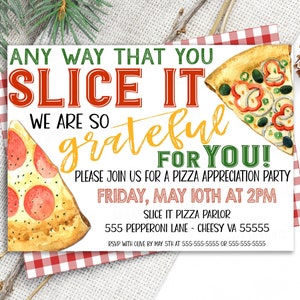 Pizza Appreciation Dinner/Lunch Party Invitation, Editable Staff Employee Office Business Party, Teacher, Nurse, Police, Frontline Party