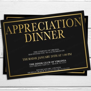 Appreciation Dinner Invitation, Staff Employee Office Business Work