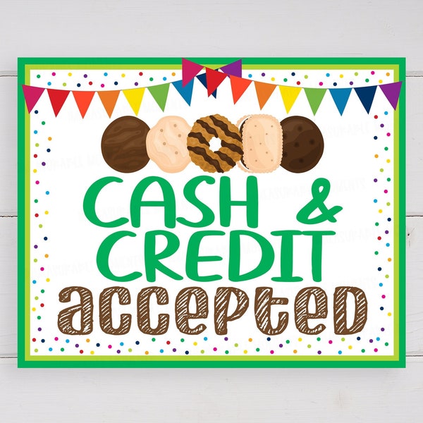 Scout Cookie Booth Sign, Cash Credit Accepted, Printable Cookie Drop Banner, Cookie Booth Poster, Cookie Payment Marketing Sign, Fundraiser