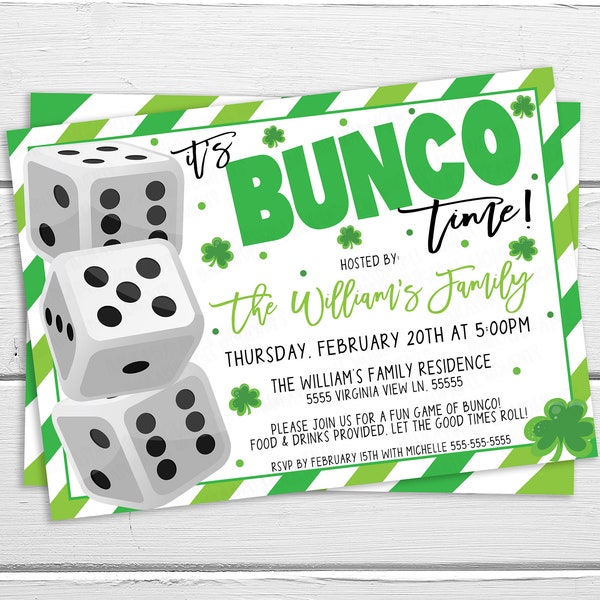 St. Patrick's Bunco Night Invitation Flyer, Editable Bunco Dice Party, Bunco Fundraiser Church School Business Fundraiser PTO PTA Printable