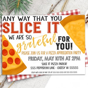 Pizza Appreciation Dinner/Lunch Party Invitation, Editable Staff Employee Office Business Party, Teacher, Nurse, Police, Frontline Party