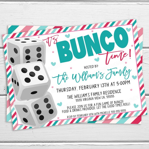 Valentine Bunco Invitation Flyer, Editable Bunco Night Dice Party Valentine's Day Bunco Fundraiser Church School Business Fundraiser PTO PTA