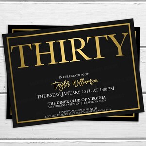 30th Birthday Invitation, Thirty Invite, Thirtieth Birthday Party, Modern Minimalist Simple Black And White, Editable Printable, Him Or Her