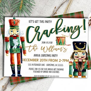 Convite de quebra-nozes, convite/cartão editável para evento de festa de jantar de Natal, aniversário de Natal, vamos começar esta festa