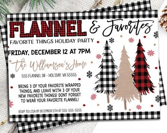 Flannel and Favorites Holiday Christmas Winter Invitation, Flannel Party, Favorite Gifts Party, Christmas Party