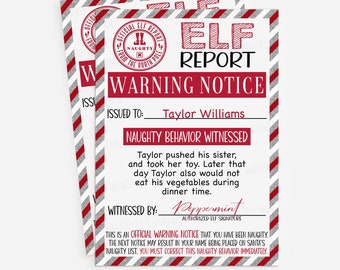Elf Report, Elf Naughty Warning Letter, Editable Elf Letter, Naughty Behavior Warning Notice