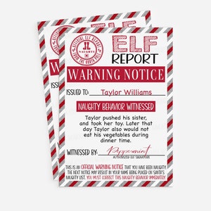 Elf Report, Elf Naughty Warning Letter, Editable Elf Letter, Naughty Behavior Warning Notice