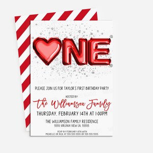 Valentinstag Einladung zum ersten Geburtstag, Editierbare Valentinstag 1st Birthday Party, Girl Boy Valentine Birthday Party, Sweetheart Birthday Party