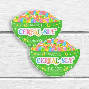 Etiquetas para presentes de cereais do Dia de São Patrício, etiqueta de cereais editável, St Patty You're Cereal-sly A melhor etiqueta para presentes, professor em sala de aula, alunos, crianças