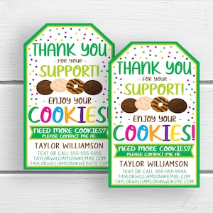Scout Cookie Thank You Tags, Editierbare Girl Cookie Troop Stand Notiz, StandVerkauf, Cookie Marketing Tags, Digitaler Download druckbare Tags