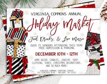 EDITABLE Holiday Market Flyer Invitation, Winter Christmas Fundraiser Event Community Company Business Event Flyer, PTO PTA