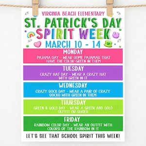 Schema för St. Patricks Day-skolans veckovisa evenemang, St. Patty-skolans schema för PTA, utskrivbart