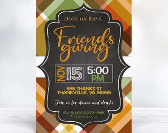 EDITABLE Friendsgiving Invitation Card, Fall Thanksgiving Dinner Party Event Invitation/Card, Customizable
