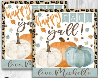 EDITABLE Fall Gift Tag, Happy Fall Ya'll Gift Tag, Watercolor Fall Tag, Digital Download