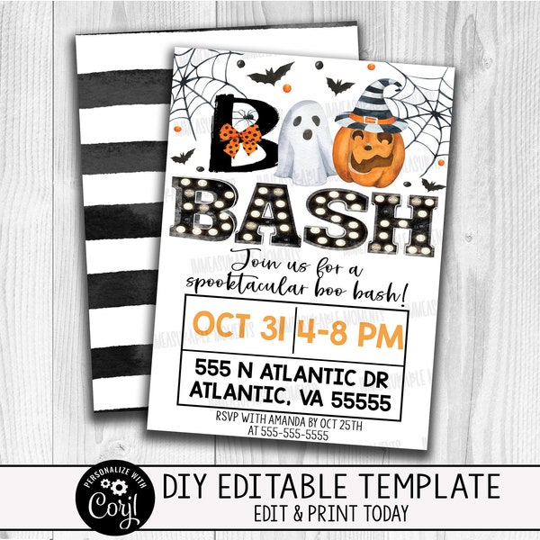 EDITABLE Halloween Boo Bash Party Invitation/Flyer, Kids Halloween Party, Community Event, Neighborhood Event